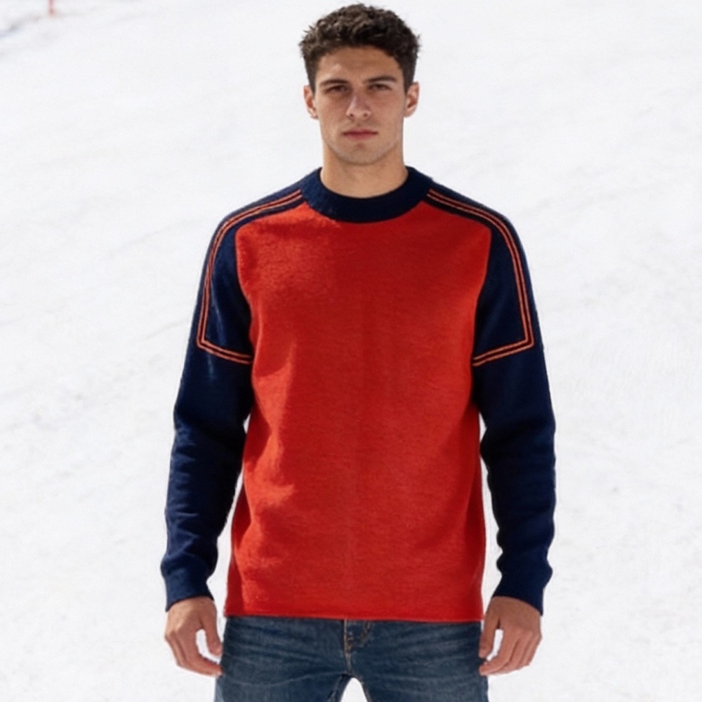 ASPEN SKIWEAR Vintage 70’s Wool Color Block Ski Crewneck Sweater Orange Navy